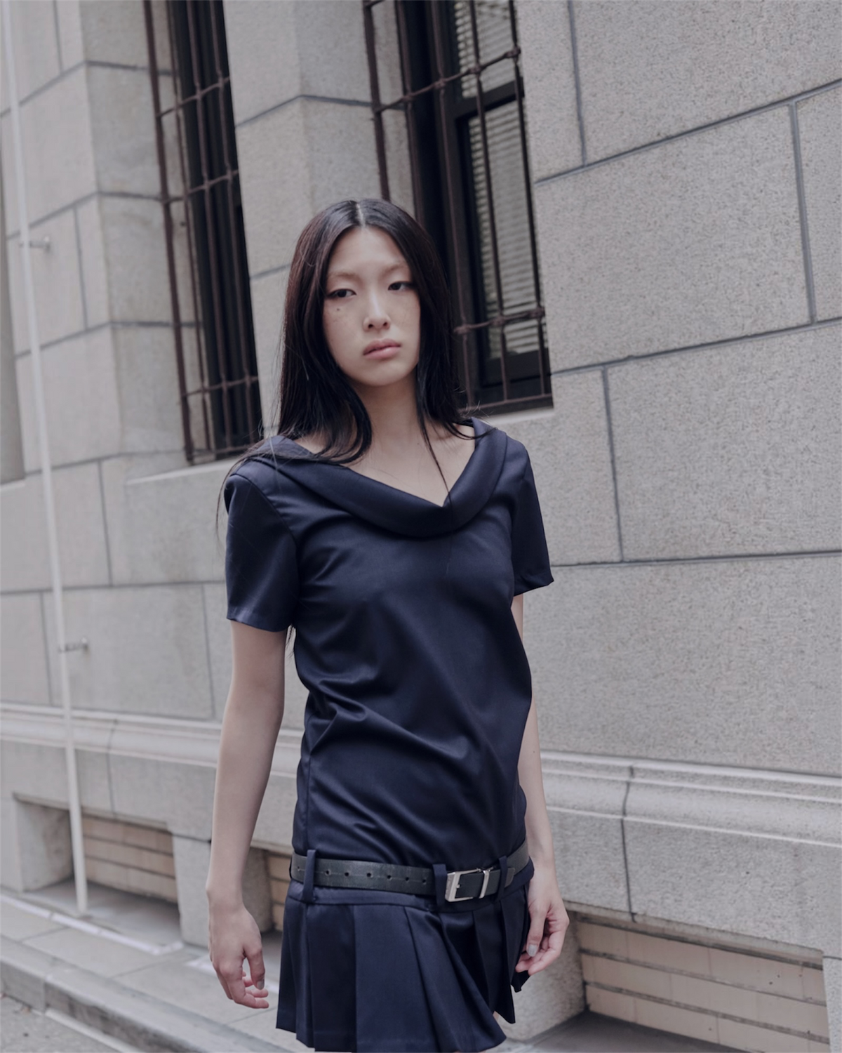 LOW WAIST PLEATED DRESS