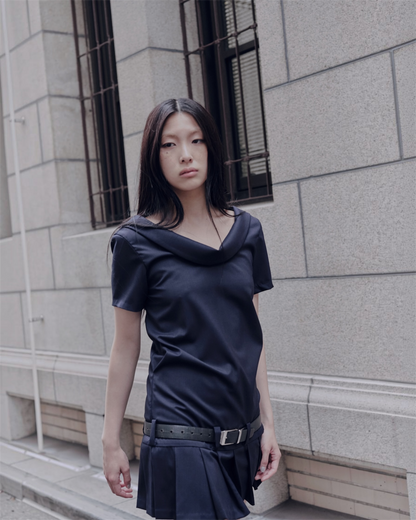 LOW WAIST PLEATED DRESS